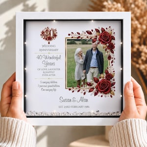 Cadeau voor het 40-jarig huwelijksjubileum van ouders, fotolijst met robijnen jubileummotief, gepersonaliseerde fotolijst als cadeau voor een stel