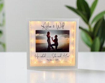 Personalised Engagement Photo Frame: Keepsake Gift with Lights