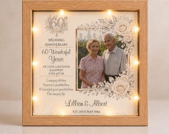 Geschenk zum 60. Hochzeitstag, Diamantene Hochzeit, 60 Jahre zusammen, personalisierter Bilderrahmen für Eltern