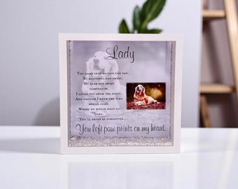Personalised Pet Photo Frame: Paw prints on my heart, Pet loss, Sympathy gift, Pet keepsake