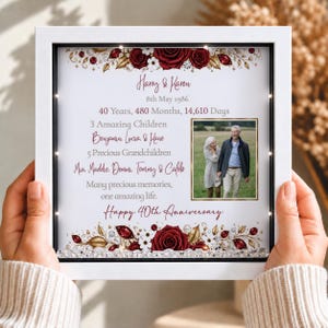 Geschenk zum 40. Jahrestag, Rubinhochzeits-Fotorahmen, personalisiertes Erinnerungsstück zum 40. Hochzeitstag für Paare