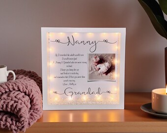 Personalised Grandparents Photo Frame Gift: LED Lights Frame. Mothers day, Mum birthday