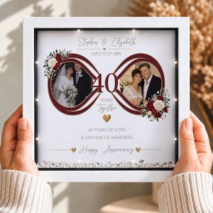 Cadeau voor het 40-jarig huwelijksjubileum van ouders, fotolijst met oneindigheidsmotief voor het robijnen jubileum, gepersonaliseerd aandenken aan 40 jaar samen.