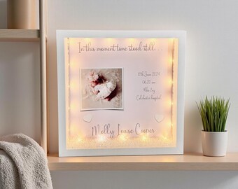 Personalized New Baby Girl Frame: Keepsake Gift with Lights, New born photo gift, New born, Baby girl