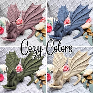 Lesender Drache Buchhalter Cozy Colors | Größenauswahl | 3D Druck PLA | Aufsteller Bücher E-Reader Tablet | Geschenk für Buchliebhaber