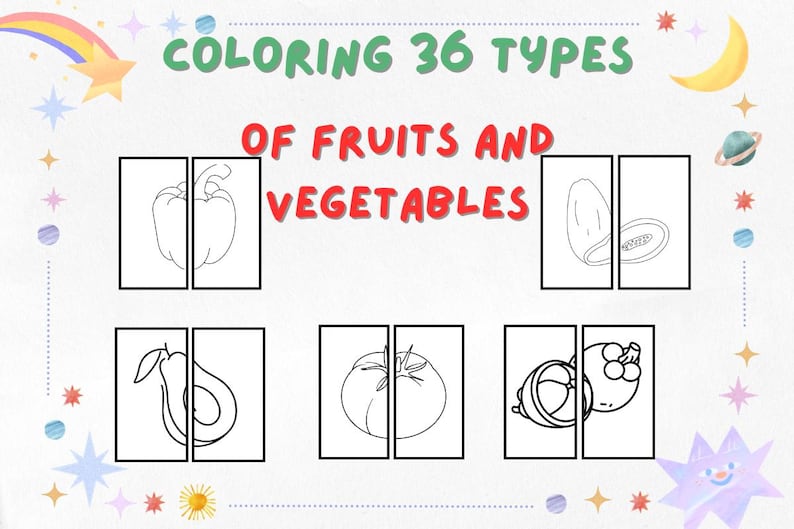 Fruits & Vegetables Coloring Pages for Kids, 36 Types (digital Download ...