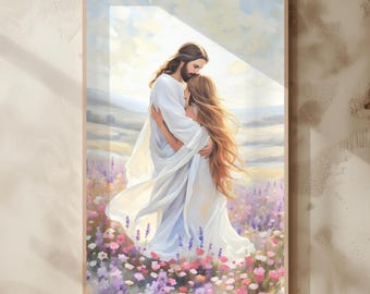 Jesus Embracing Woman Art Print, Christian Wall Art (Digital Download)