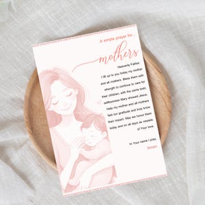 Tarjeta de oración para las madres, oración cristiana imprimible para mamá, regalo de fe católica, tarjeta digital para el Día de la Madre, impresión y arte cristiano moderno