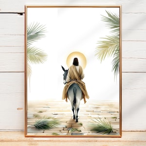 Jesus Einzug in Jerusalem, Palmsonntag Christlicher Aquarell Druck, Hosanna im Höchsten, Minimal Christian Home Decor, Karwoche Kunst