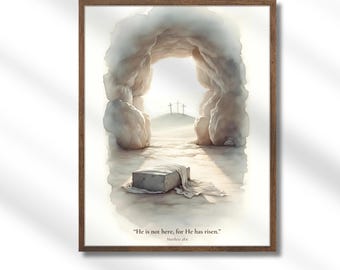 Er ist auferstanden Aquarell Minimalist Malerei Jesus Christus Auferstehung leeres Grab christliche Wand Kunst Digital Download Ostern Dekor druckbare
