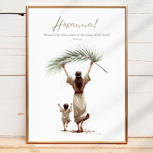 Hosanna Aquarell Druck, Palmsonntag Minimalistische christliche Kunst, Karwoche, Wohnkultur, Mutter und Kind, Freue Dich, Markusevangelium 11: 9, Jesus