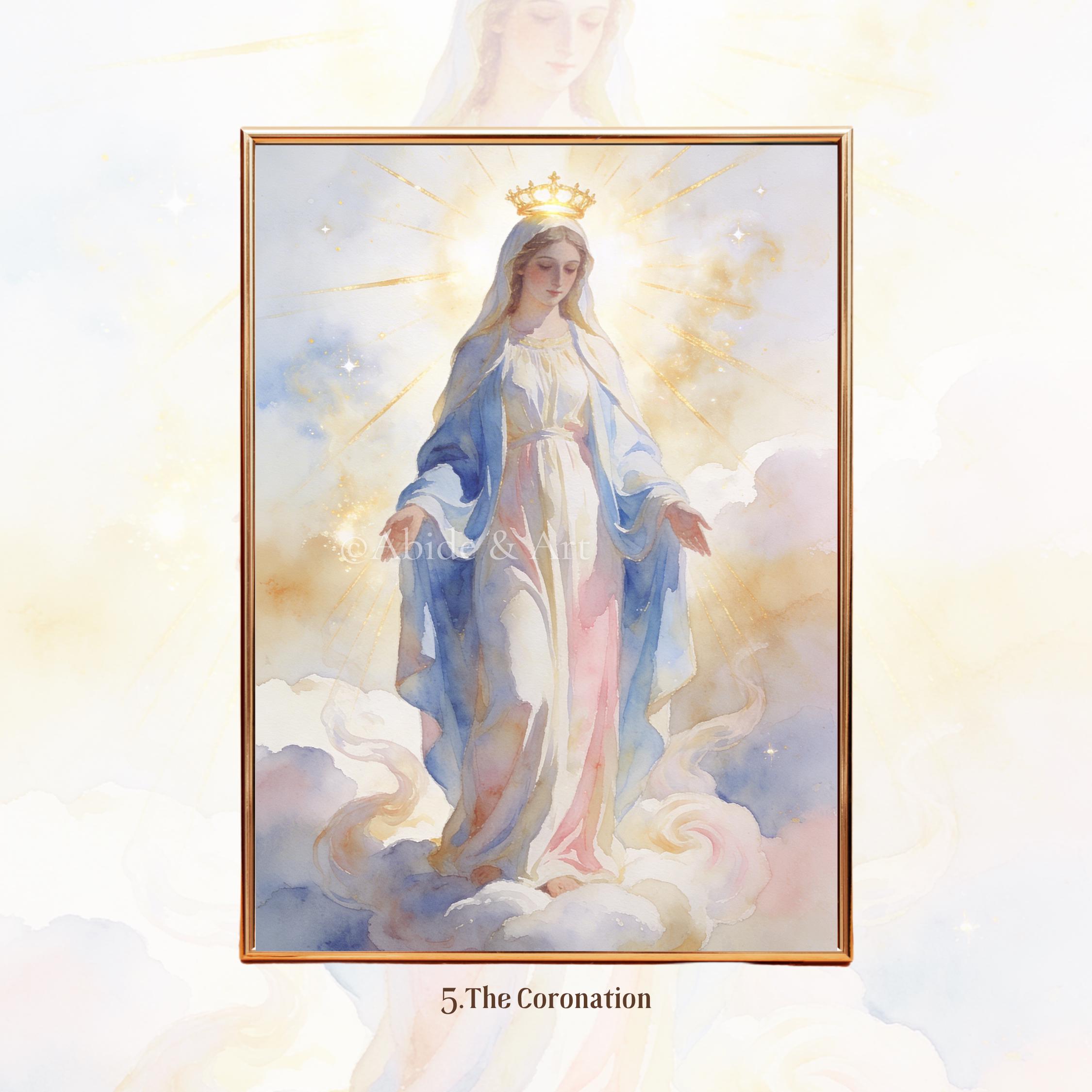 Glorious Mysteries Rosary Digital Wall Art Set | 5 Catholic Watercolor ...