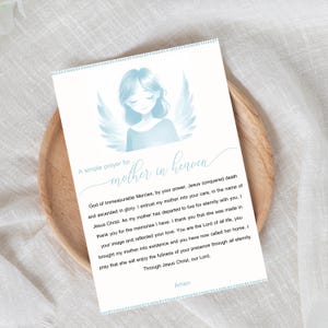 Prière pour une mère céleste, carte chrétienne commémorative, hommage catholique à la fête des mères, imprimable, téléchargement numérique, cadeau chrétien moderne