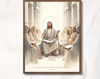 Jesus in the Temple Print, Holy Tuesday, Minimalist Watercolor Christian Print, Gentle Wisdom Art for Easter, Faithful Home Decor, Holy Week