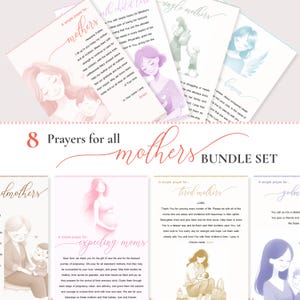 Paquete de tarjetas de oración para el Día de la Madre: 8 tarjetas cristianas imprimibles para mamás, madrinas, abuelas y niños digitales. Regalo católico de fe.