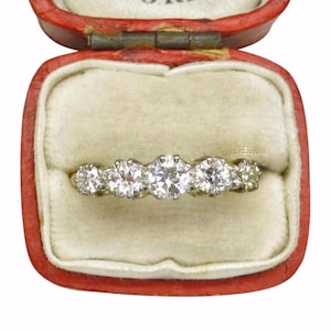 Antique 18ct gold old transitional cut natural diamond five stone ring 0.75ct.