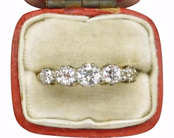 Antique 18ct gold old transitional cut natural diamond five stone ring 0.75ct.
