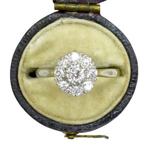 Antique 18ct Platinum old cut diamond halo cluster ring 0.42ct