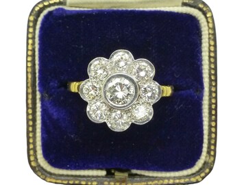 Vintage 18ct gold diamond cluster engagement ring 1.23 carat ~ Independent Valuation