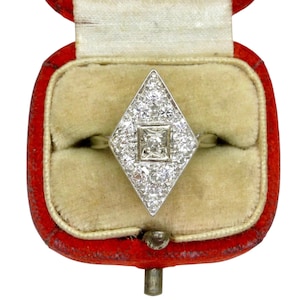 Antique Art Deco Platinum pavé diamond cluster panel ring c1920's