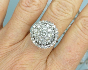 Vintage 18ct white gold Diamond cluster engagement ring 1.95ct 1960's ~ Tiered wedding cake halo ring