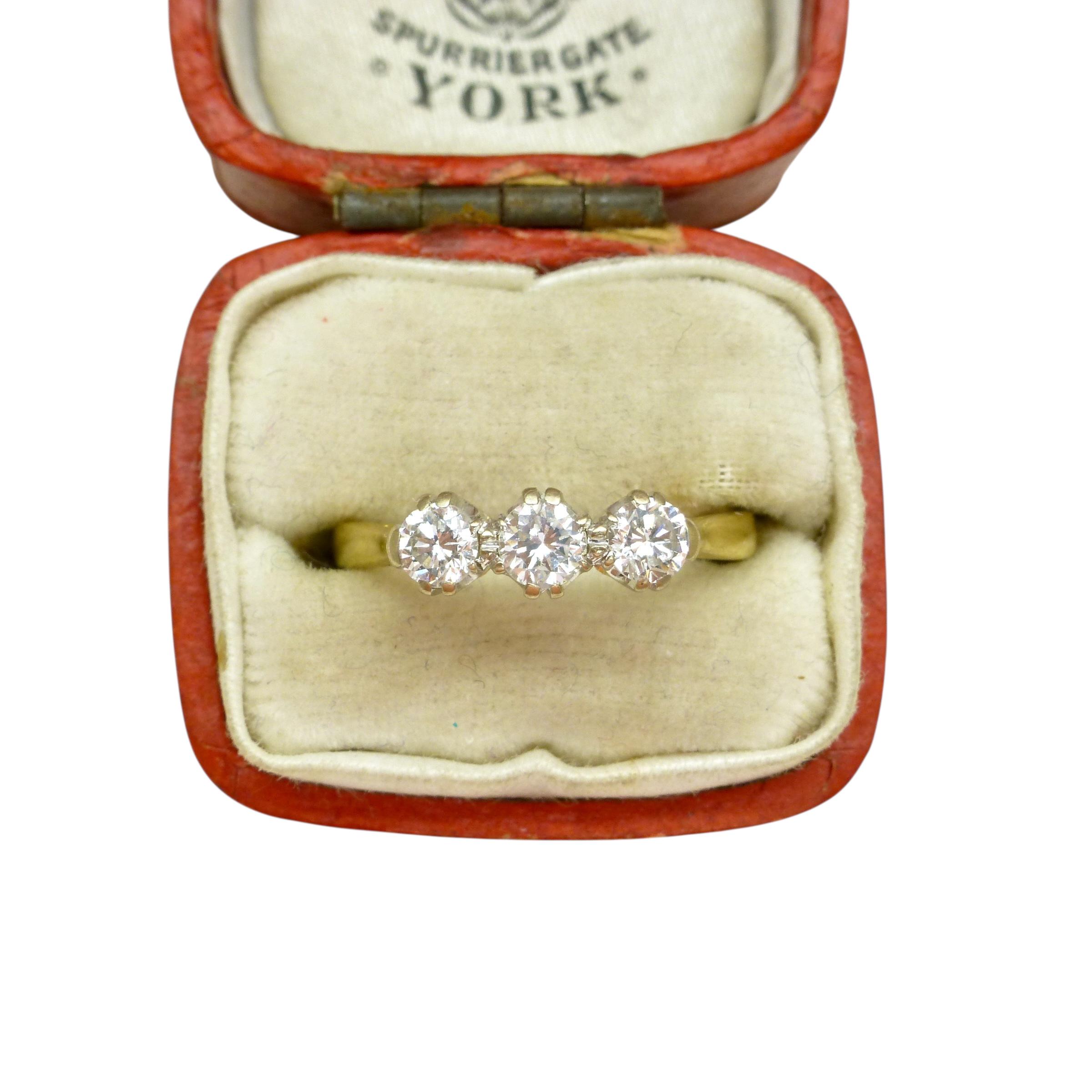 Vintage 18ct natural diamond three stone trilogy ring by 'Fred E Ullmann' 0.44ct