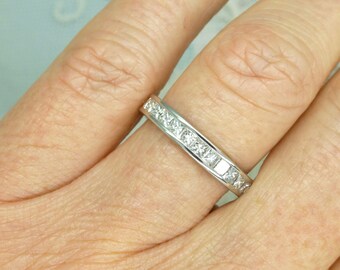 Vintage 18ct white gold channel set Princess cut Diamond full eternity ring 1.45ct ~ wedding band ~ With Appraisal