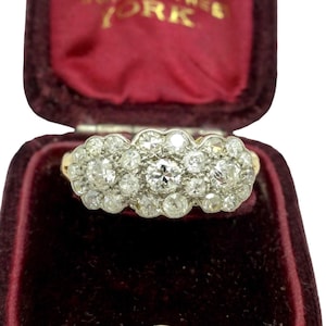 Antique 18ct Old Cut Diamond triple daisy cluster halo ring ~ Independent report