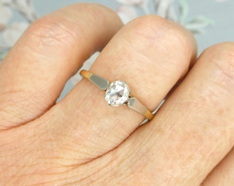 Antiek platina en 18kt gouden oudroze geslepen diamanten solitaire verlovingsring ca. 1910- jaren 1920