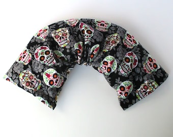 Microwavable Heat Pack with a Washable Sugar Skull Cover for Soothing Heat and Cold Relief- 18 1/2x 5 3/4