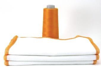 Small Orange Paperless Towels, Melon Bordered Birdseye Cotton Reusable Wipes, 7 1/2 inch by 7 1/2 inch