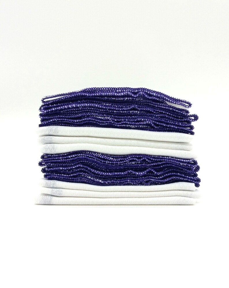 Cotton Paperless Towels, 12 Purple Bordered Reusable Napkins bild 4
