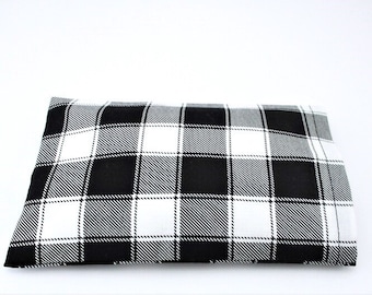 Soothing Microwavable Heat Pack - Hot & Cold Therapy, Removable Washable Black and White Plaid Cover - 7 x 4 1/2 inches