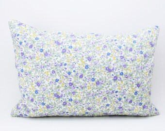 Floral Lavender Buckwheat Pillow - Lavender and Blue Cottagecore Neck Roll - 12 1/2" X 8 1/2"
