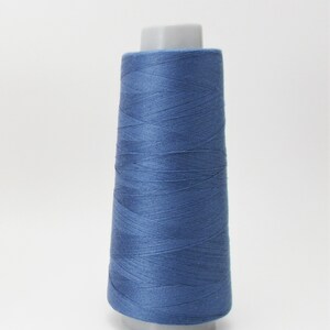 May include: A spool of blue thread on a white background.