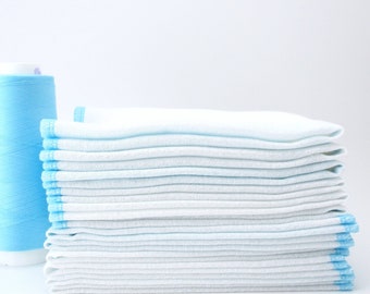 Birdseye Cotton Paperless Towels: Reusable, Absorbent, and Eco-Friendly - Pack of 12 - Aqua Blue Stitching - 11 1/2" x 11 1/2"