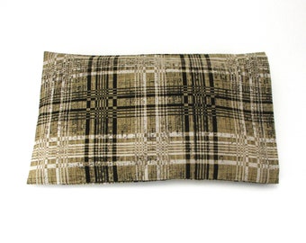 Microwave Heat Pack - Rice Bag with a Tan and Black Plaid Removable and Washable Cotton Cover - 7 x 4 1/2 inches