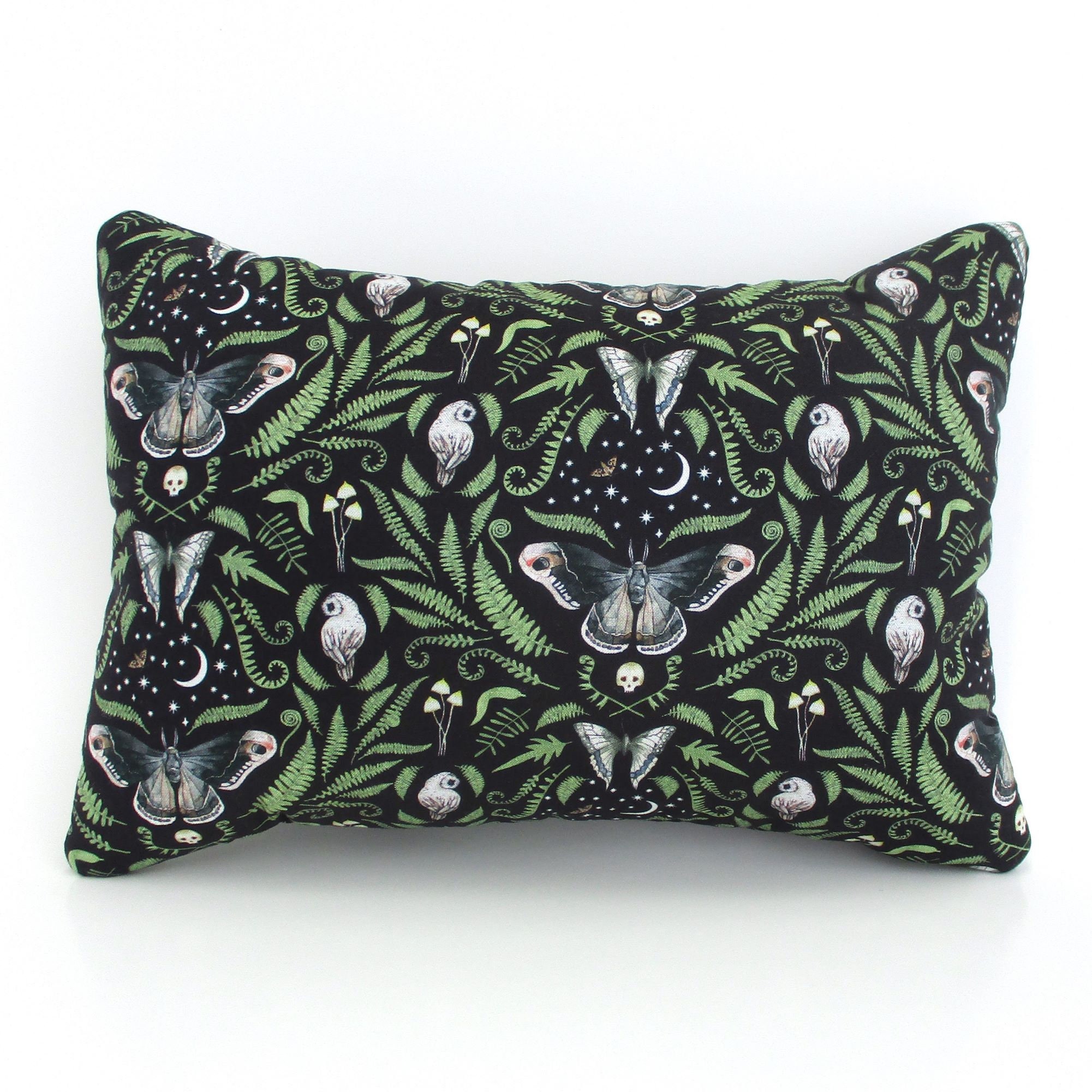 Lavender Buckwheat Pillow with Moth & Owl Print, 12" X 8 1/2" Accent Pillow