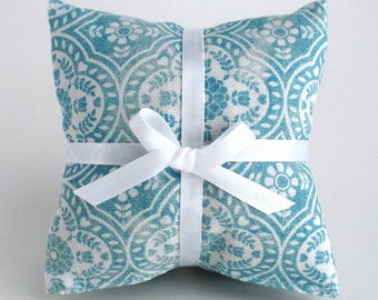 Lavender Sachets - Aqua Blue Damask Aromatherapy Sachets- Set of 3 - 3 3/4" x 3 3/4"