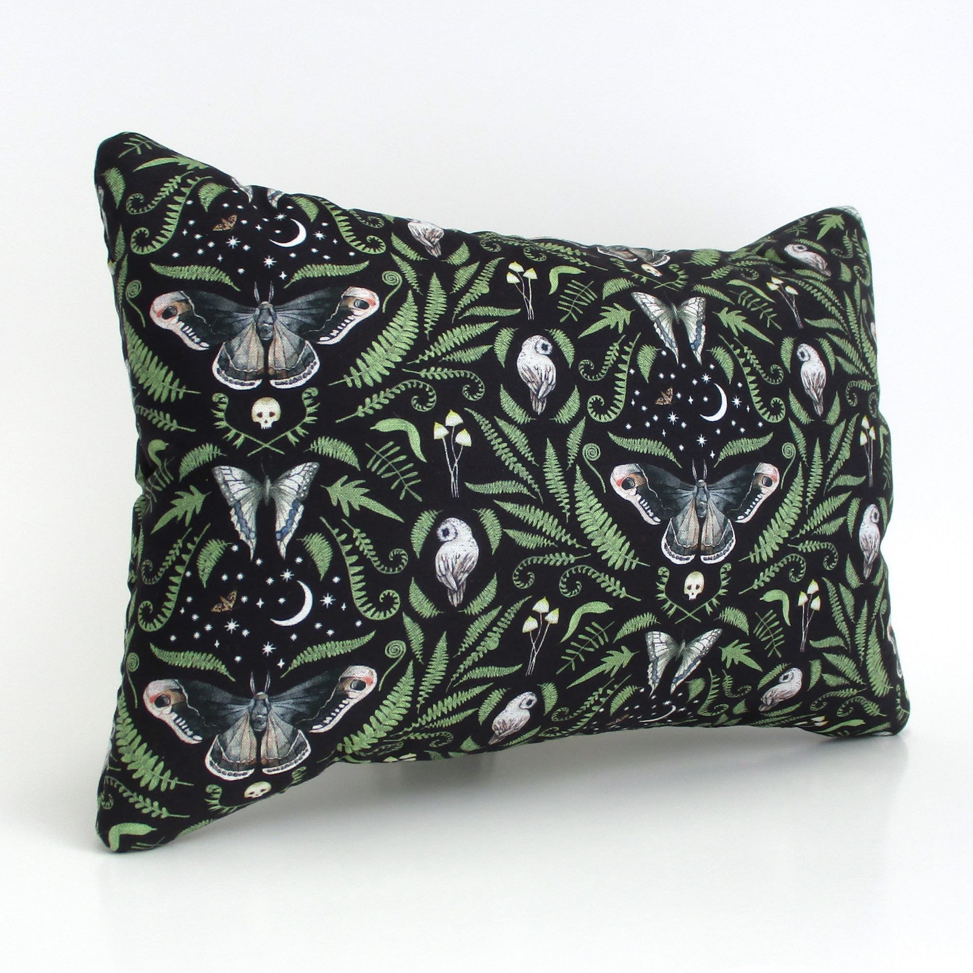 Lavender Buckwheat Pillow with Moth & Owl Print, 12" X 8 1/2" Accent Pillow
