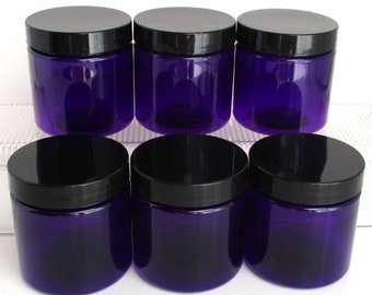 4 Ounce Purple Jars with Black Lids - Set of 6 - Lined Caps