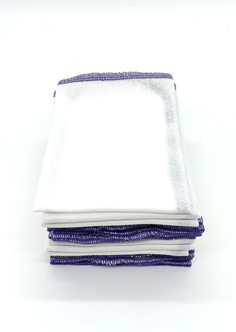 Cotton Paperless Towels, 12 Purple Bordered Reusable Napkins bild 2
