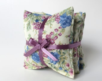 French Lavender Sachets in a Berry Pink and Cornflower Blue Cottagecore Floral - Gifts for Mom - 3 3/4" x 3 3/4"