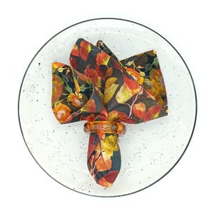 Reversible Cloth Napkins, Set of 4 Autumn Leaves & Poppy Handmade Cotton Dinner Napkins, Eco-Friendly Fall Table Linens