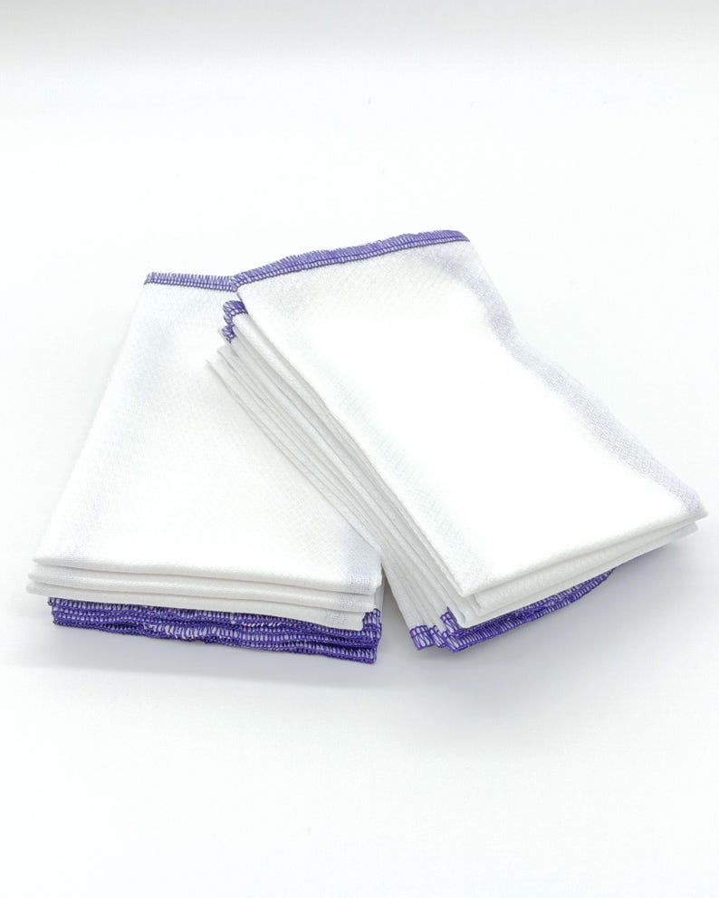 Cotton Paperless Towels, 12 Purple Bordered Reusable Napkins bild 3