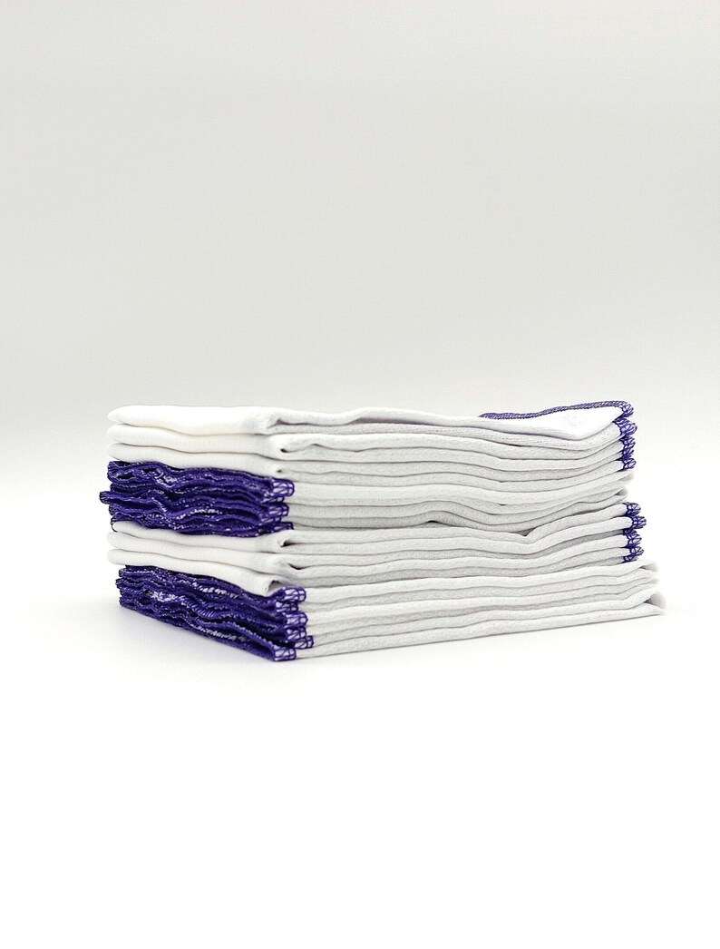 Cotton Paperless Towels, 12 Purple Bordered Reusable Napkins bild 6
