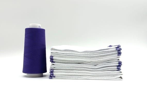 Cotton Paperless Towels, 12 Purple Bordered Reusable Napkins
