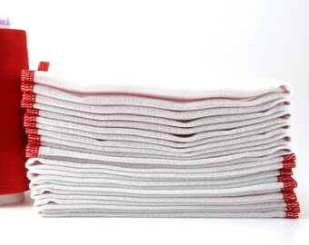 Birdseye Cotton Paperless Towels with Bright Red Stitching - Reduce Waste, Save Money, and Support Sustainability - 11 1/2" x 11 1/2"