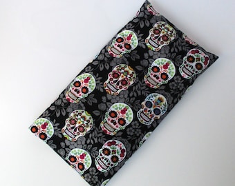 Microwavable Therapy Pack - Soothing Heat and Cold Relief for Shoulders and Knees with Sugar Skull Design - 12 x 7 inch Rice Bag - Md