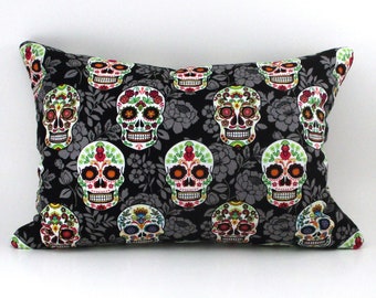 Sugar Skull Pillow - Buckwheat Pillow with Lavender - 12 X 8 1/2"